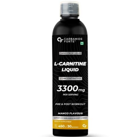 Carbamide Forte L Carnitine Liquid 3300mg | L-Carnitine Supplement For Men & Women | Liquid L Carnitine Pre Workout, Intra Workout & Post Workout Supplement With 3300 mg Per Serving With Added Vitamins | L’Carnitine Mango Flavour With 30 Servings - 450ml