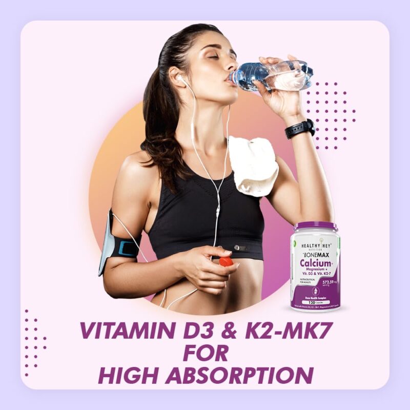 HealthyHey Nutrition Calcium with Magnesium, Vitamin D3 &Vitamin K2- Mk7 - BoneMax - Bone Health Complex -120 Vegetable Capsules - Image 7