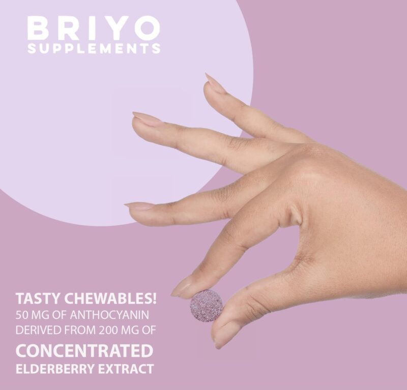 Briyo Elderberry Plus Vitamin C - 90 Chewable Tablets - For Daily Immune Support Immunity Booster, Healthy Antioxidants and Skin Care (Natural Berry Flavour) - Image 6