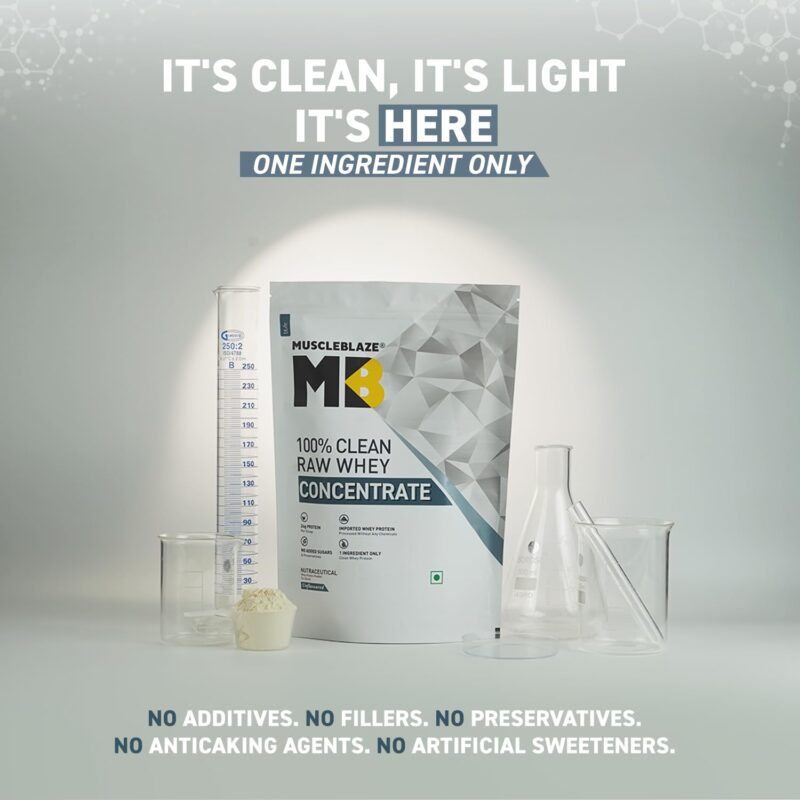 MuscleBlaze 100% Clean Raw Whey Protein Concentrate (Unflavoured, 1kg) | Easy to Digest - Image 6
