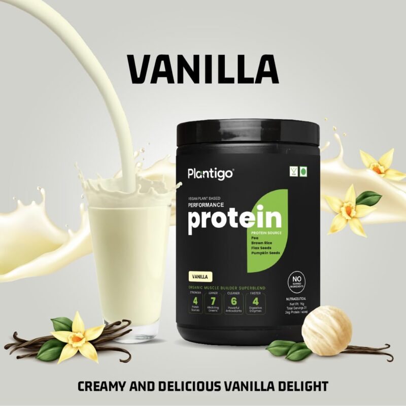 Plantigo Plant Protein Powder 1kg Vanilla Flavoured for Women &; Men | 24g Protein, 4.4g BCAA, 2g Leucine, All Amino Acids, 4X Fast Digestion, No Sugar, No Preservative | Clean Vegan Pea Protein Powder - Image 6