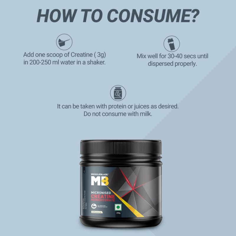 MuscleBlaze Micronized Creatine Monohydrate Powder, Unflavoured (83 Servings, 250g) with Shaker | Pack of 2 | Trustified Certified Creatine - Image 7