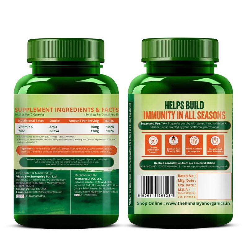 Vlado’s Himalayan Organics Plant Based Vitamin C with Zinc - 120 Veg Capsules - Image 2