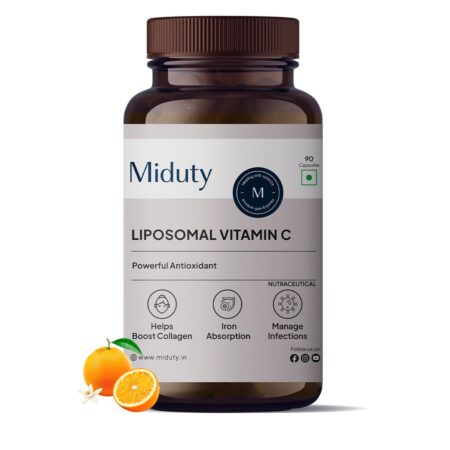 Miduty Liposomal Vitamin C Supplement Bioavailability, Antioxidant Vitamin, Skin Rejuvenation & Immunity Booster Body Detoxification - Zeal Technology - 90 Capsules