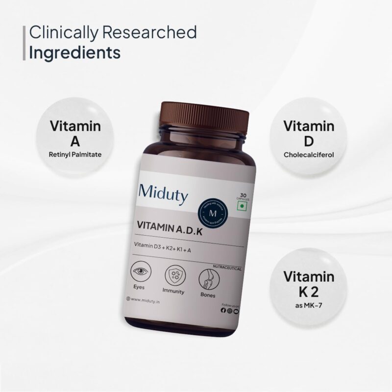 Miduty Vitamin ADK Multivitamin Contains Vitamin A - D3 - K2 Immunity Booster, Bone Strength, Healthy Heart Vitamin ADK Supplement For Men and Women - 30 Capsules - Image 9