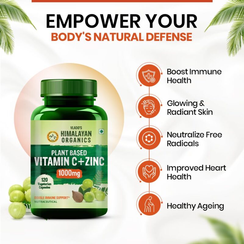 Vlado’s Himalayan Organics Plant Based Vitamin C with Zinc - 120 Veg Capsules - Image 6