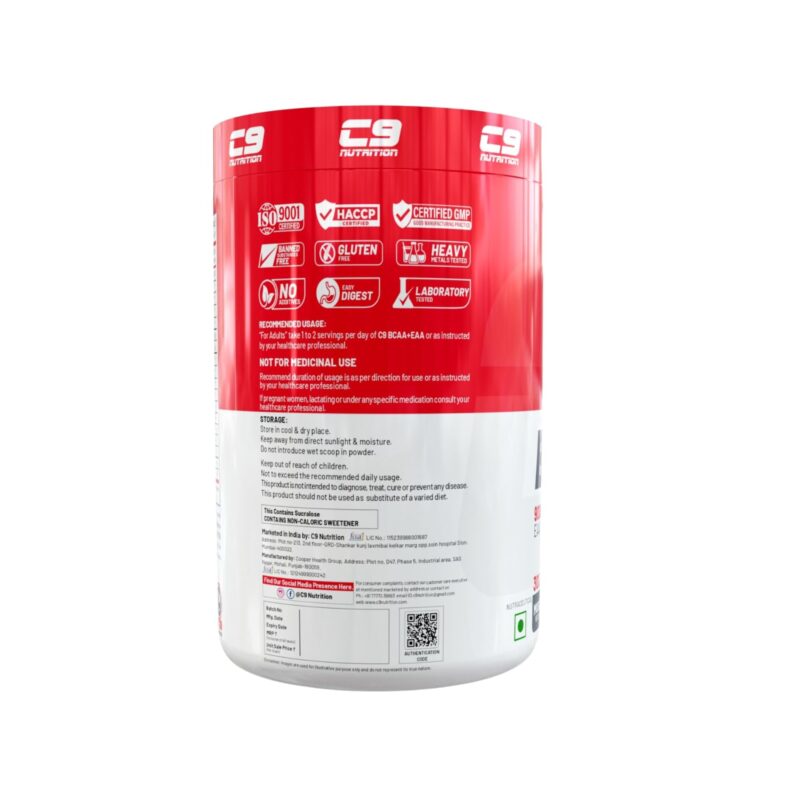 C9 NUTRITION BCAA + EAA Powder- Sugar Free Workout Muscle Recovery & Endurance Drink with 5000mg BCAA, 9000mg EAA, 500 mg L-Arginine | Amino Acid Supplements (30 Servings, Orange) - Image 4