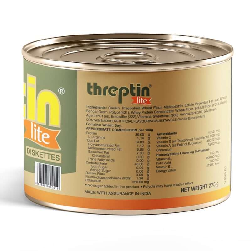 Threptin LITE- Sugarfree Protein Diskettes - 275g, Casein Protein Diskette with Fibers, Antioxidant, Vitamins and Minerals| For Kids, Men and Women|Delicious Vanilla Flavor|100% Veg - Image 8