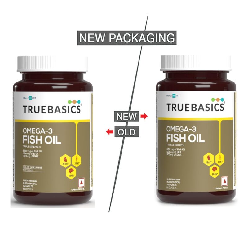 TrueBasics Omega 3 Fish Oil (60 Capsules) | Triple Strength with 1150mg Omega, 525mg EPA & 375mg DHA | For Healthy Heart, Eyes & Joints, 60 grams - Image 9