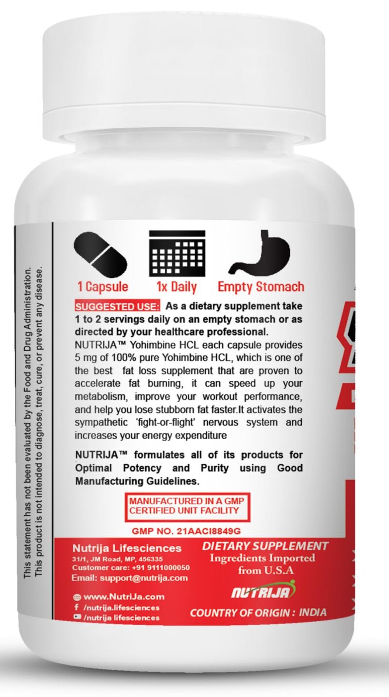 NutriJa -Yohimbine Hcl 5 Mg Capsules -Pack Of 60 Capsules,1 Count - Image 5