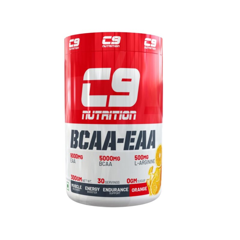 C9 NUTRITION BCAA + EAA Powder- Sugar Free Workout Muscle Recovery & Endurance Drink with 5000mg BCAA, 9000mg EAA, 500 mg L-Arginine | Amino Acid Supplements (30 Servings, Orange)