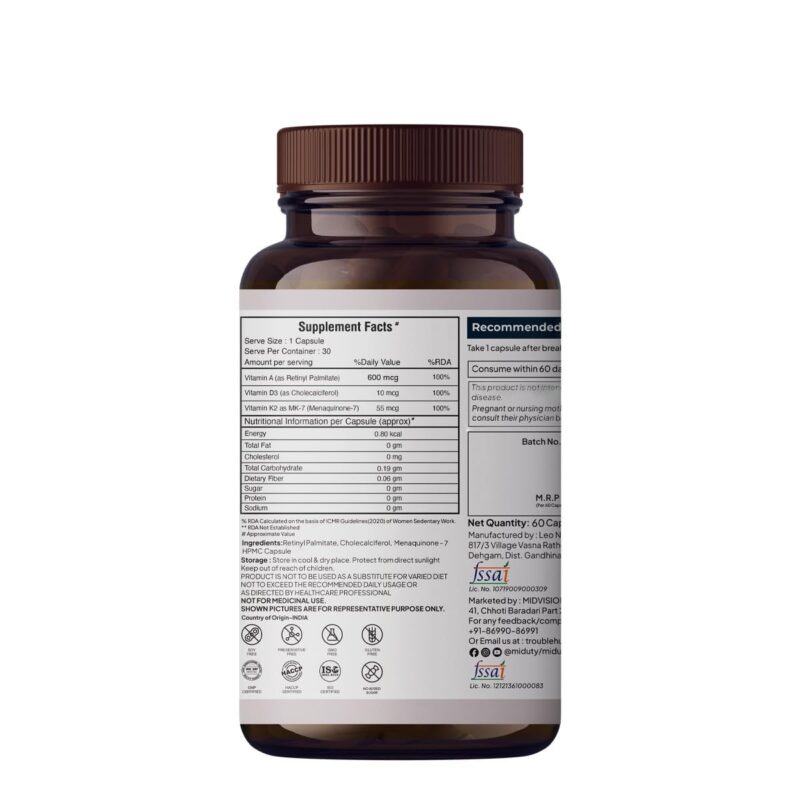 Miduty Vitamin ADK Multivitamin Contains Vitamin A - D3 - K2 Immunity Booster, Bone Strength, Healthy Heart Vitamin ADK Supplement For Men and Women - 30 Capsules - Image 8