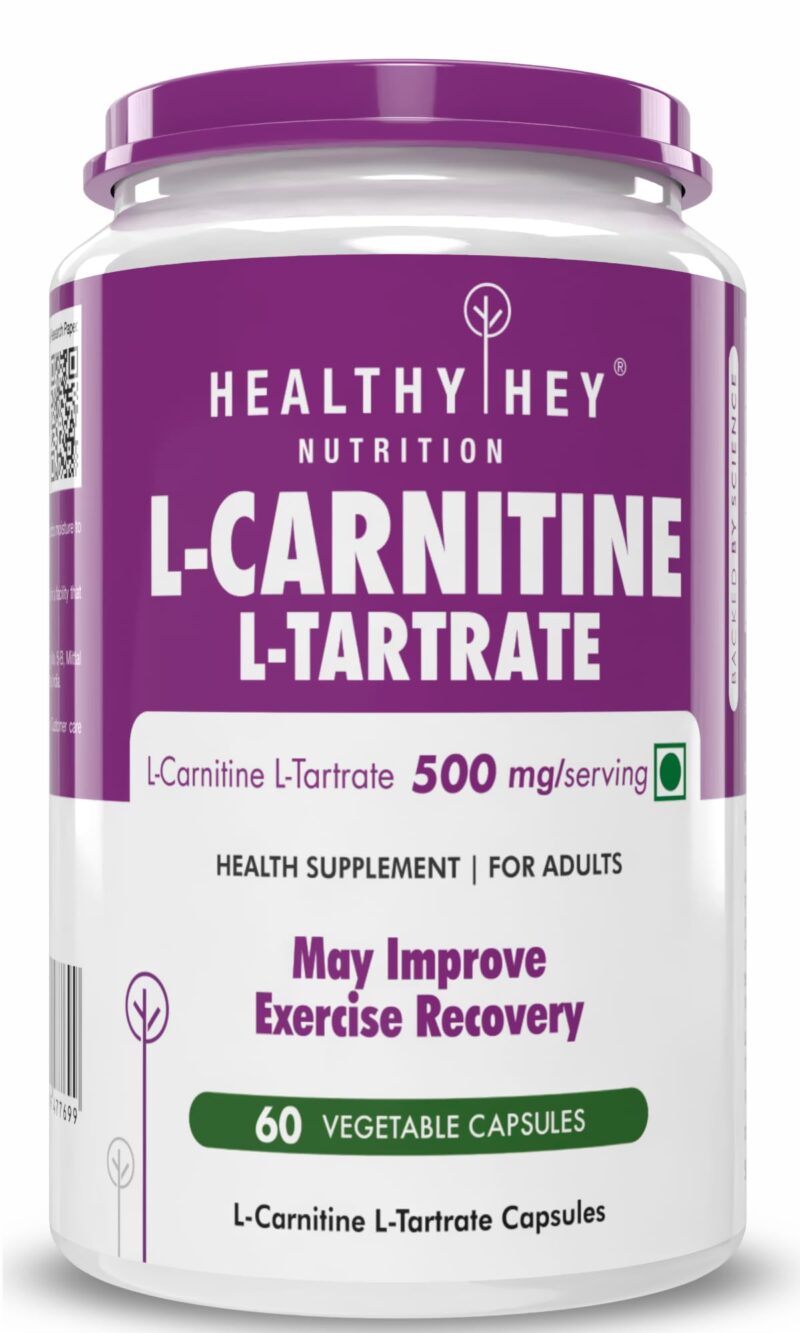 HealthyHey L-Carnitine & L-Tartrate (LCLT)-Support Transport of Fats to Muscles - 60 Vegetable Capsules (Pack of 1)