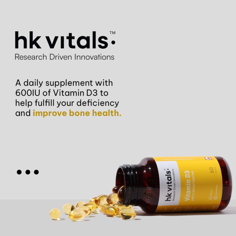 HealthKart hk vitals Vitamin D3 (600 IU) (60 Capsules) | With Sunflower Oil, Promotes Calcium Absorption | Bone Health, Muscle Strength & Immunity - Image 5