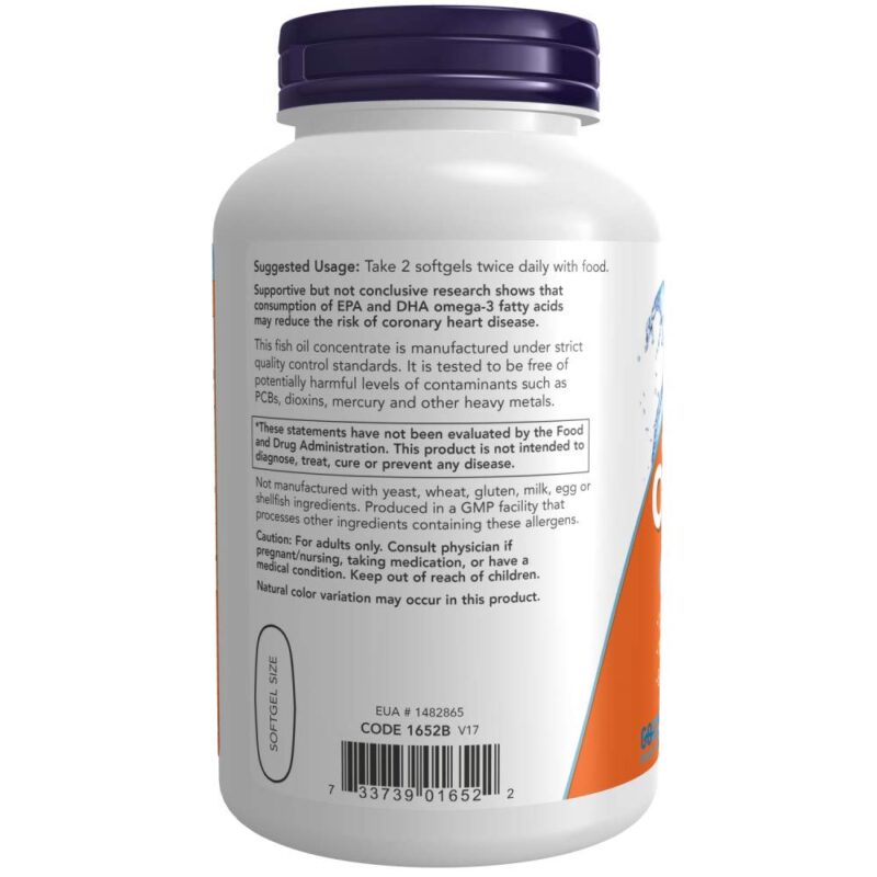 NOW Foods Omega-3 Fish Oil, Molecularly Distilled 200 Softgels - Image 7