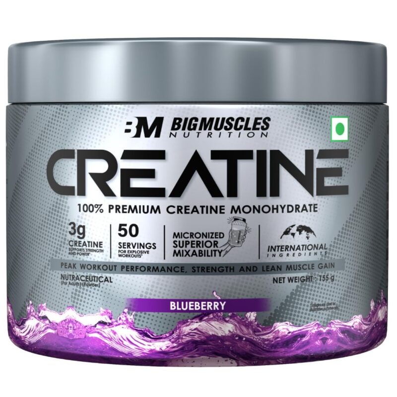Bigmuscles Nutrition Creatine [155g, 50 Servings]| Blueberry | Micronized Creatine Monohydrate To Support Lean Muscle Repair & Recovery|Increase Strength&Athletic Performance,Powder, 1 count
