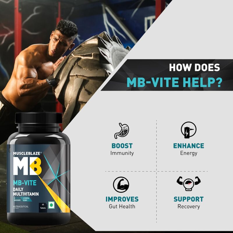 MuscleBlaze MB-Vite Daily Multivitamin (60 Tablets) | With 51 Ingredients & 6 Blends, Vitamins & Minerals, Prebiotic & Probiotics, Amino Acid Blends | For Energy, Stamina & Recovery - Image 4