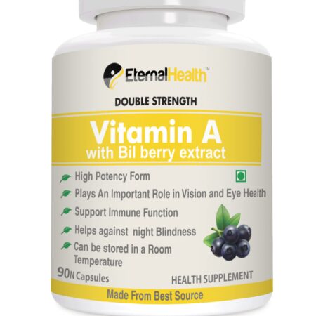 EternalHealth Vitamin A (Double Strength) with Bilberry Extracts and Retinyl palmitate Extracts- High Potency Form - Supports Healthy Vision & Immune System and Healthy Growth – 90 Veg Capsules