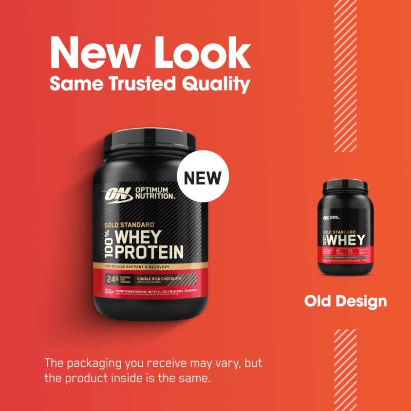 Optimum Nutrition (ON) Gold Standard 100% Whey 908 g, (Double Rich Chocolate) Protein Powder for Muscle Support & Recovery, Vegetarian - Primary Source Whey Isolate - Image 9