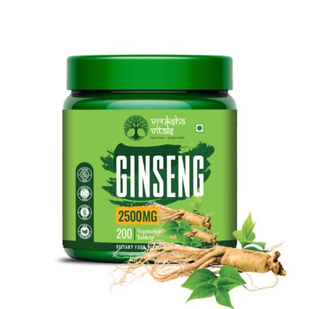 Vruksha Vitals Triple Ginseng Root - 2500 mg - Korean Red Panax Ginseng, Siberian and American Ginseng Extract Powder Tablets Capsules Supplement