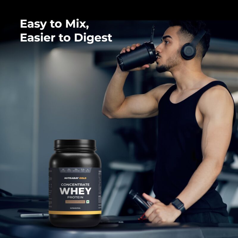 Nutrabay Gold 100% Whey Protein Concentrate with Digestive Enzymes - 25g Protein, 5.3g BCAA, 3.9g Glutamic Acid - 1Kg, Rich Chocolate Crème - Image 2