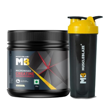 MuscleBlaze Micronized Creatine Monohydrate Powder, Unflavoured (83 Servings, 250g) with Shaker | Pack of 2 | Trustified Certified Creatine