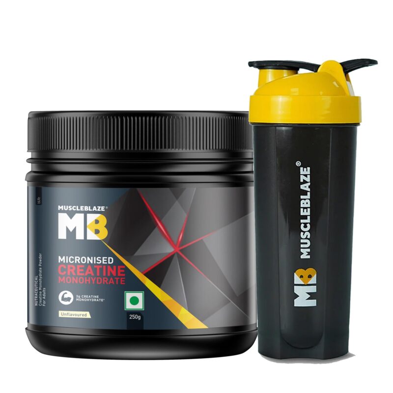 MuscleBlaze Micronized Creatine Monohydrate Powder, Unflavoured (83 Servings, 250g) with Shaker | Pack of 2 | Trustified Certified Creatine