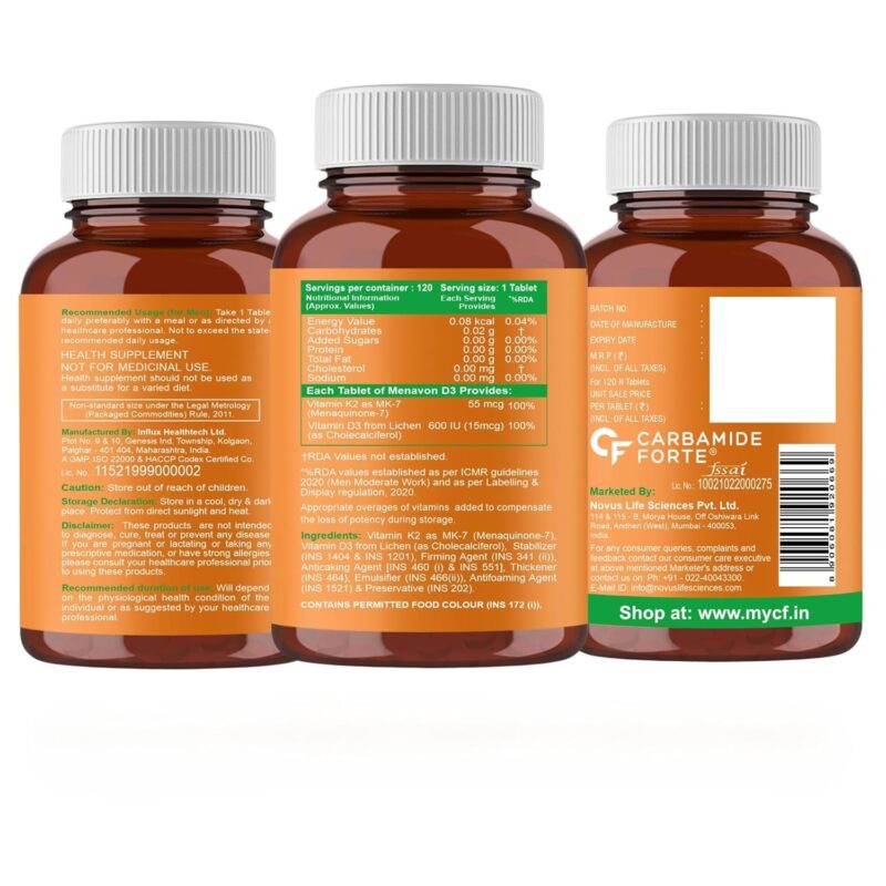 Carbamide Forte Vitamin D3 K2 | Vitamin D3 K2 Supplement for Bone & Heart Health | Vitamin D tablets with Vitamin K2 MK7 | Premium Vitamin D3 supplement with K2 for Wellness -120 Veg Tablets - Image 3