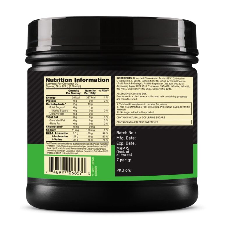 Optimum Nutrition BCAA, 5g BCAAs in 2:1:1 Ratio, 30 servings, For Muscle Recovery & Endurance, Intra workout, Informed Choice certified (250gm, Fruit Punch) - Image 4