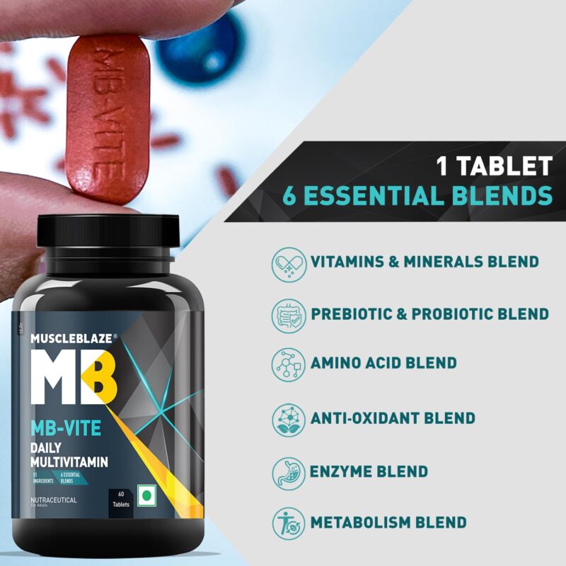 MuscleBlaze MB-Vite Daily Multivitamin (60 Tablets) | With 51 Ingredients & 6 Blends, Vitamins & Minerals, Prebiotic & Probiotics, Amino Acid Blends | For Energy, Stamina & Recovery - Image 5