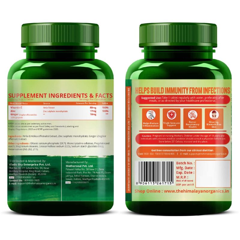 Vlado's Himalayan Organics Vitamin C Tablets from Natural Fruits | Immnunity, Antioxidant & Skin Care | 120 Veg Tablets - Image 2