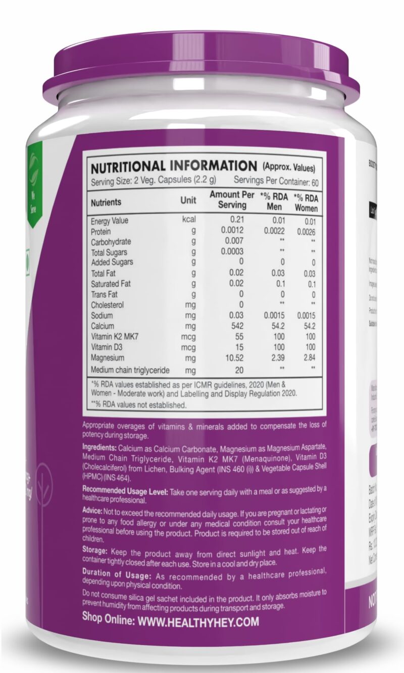HealthyHey Nutrition Calcium with Magnesium, Vitamin D3 &Vitamin K2- Mk7 - BoneMax - Bone Health Complex -120 Vegetable Capsules - Image 8