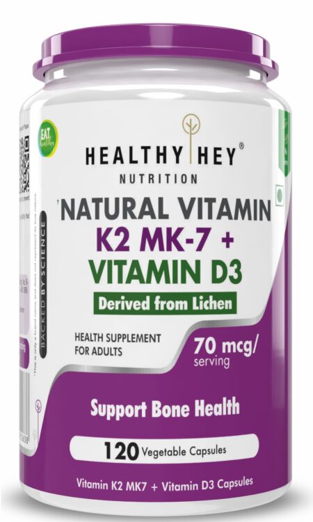 HealthyHey Nutrition Natural Vitamin K2 + Natural D3 - Non-GMO | Non-Synthetic 120 Veg. Capsules