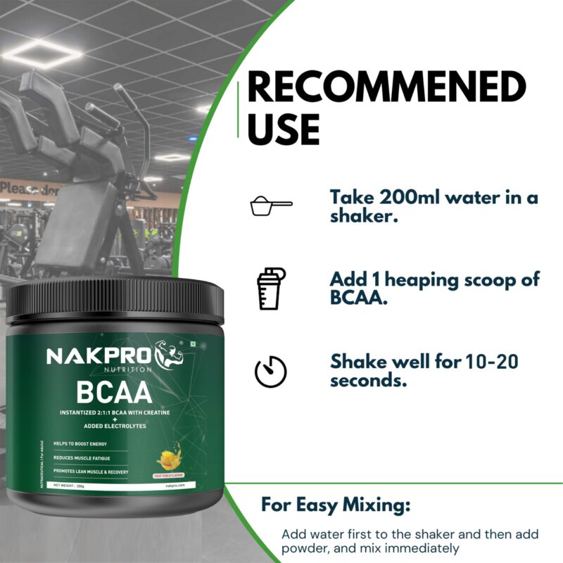 NAKPRO BCAA-Instantized 2:1:1,BCAA - Jar (31 Servings, 250g- (250 g, Fruit Punch) - Image 4