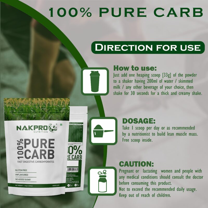 NAKPRO 100% PURE CARB | High Calorie Carbohydrate for Weight Gain & Mass Gain | Easy Mixing, Fast Digesting Supplement Powder (1.5 Kg, Unflavoured) - Image 3