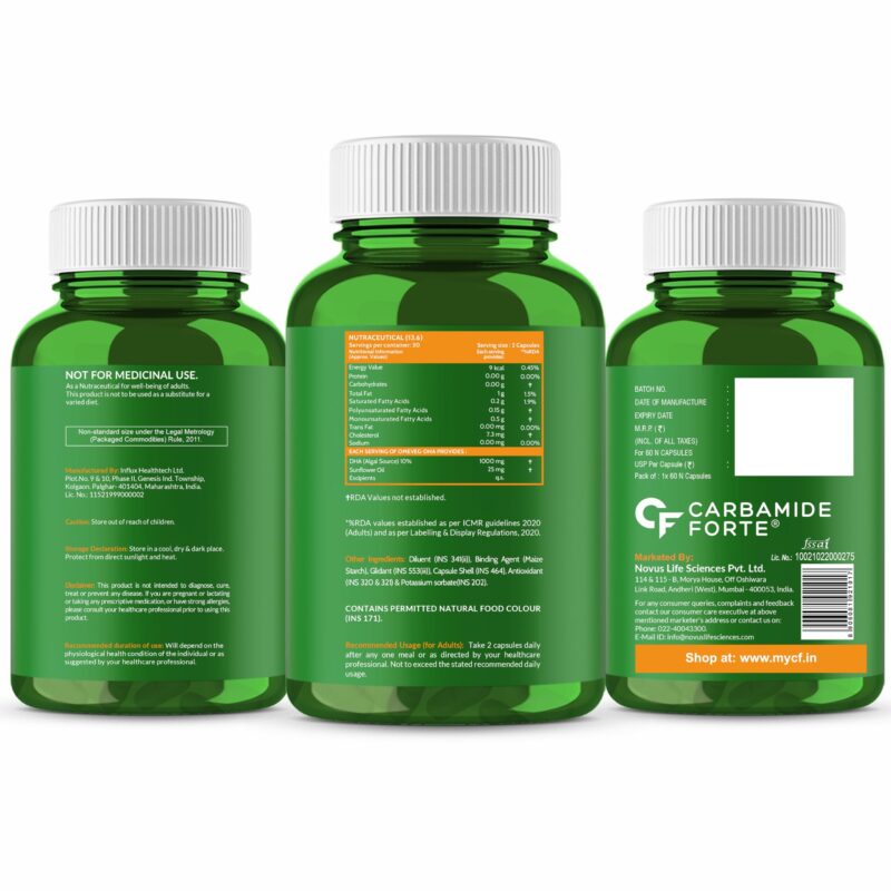 Carbamide Forte Veg Omega3 1000mg | Veg DHA | Vegetarian Omega 3 | Algal DHA | Plant Based | No Fish oil Used Capsules for Men & Women- 60 Veg Capsules - Image 3