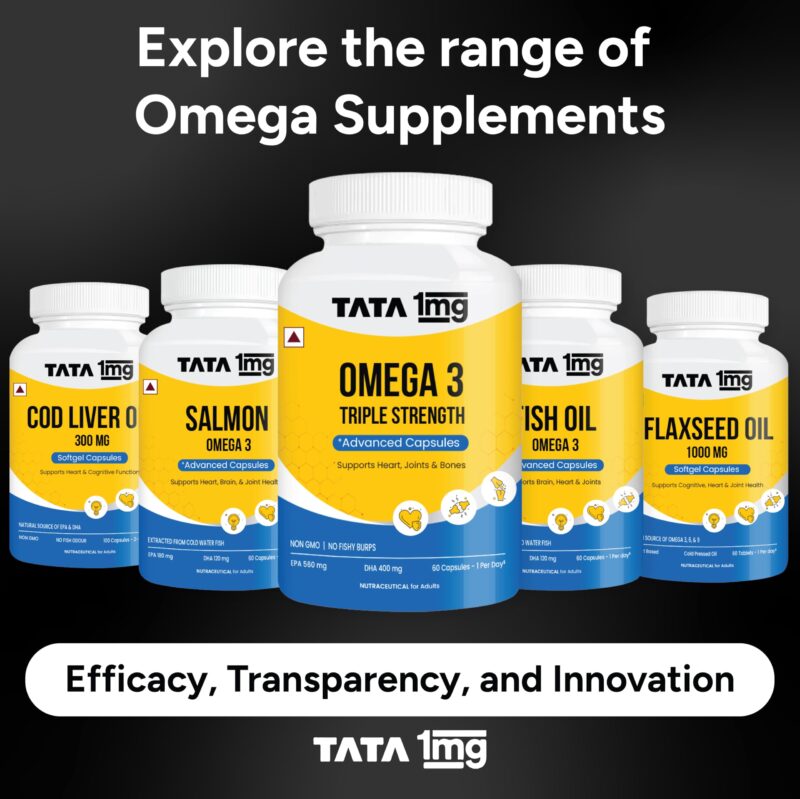 Tata 1mg Triple Strength Omega 3 Fish Oil Supplement - 1250mg (60 Capsules) | 560mg EPA & 400mg DHA | For Faster Muscle Recovery and Improved Stamina | For Men and Women - Image 2