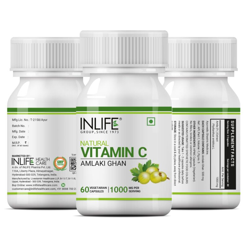 INLIFE Natural Vitamin C Amla Extract Supplement | Immunity, Overall Wellness for Men and Women - 60 Vegetarian Capsules (Pack of 1, 60) - Image 2