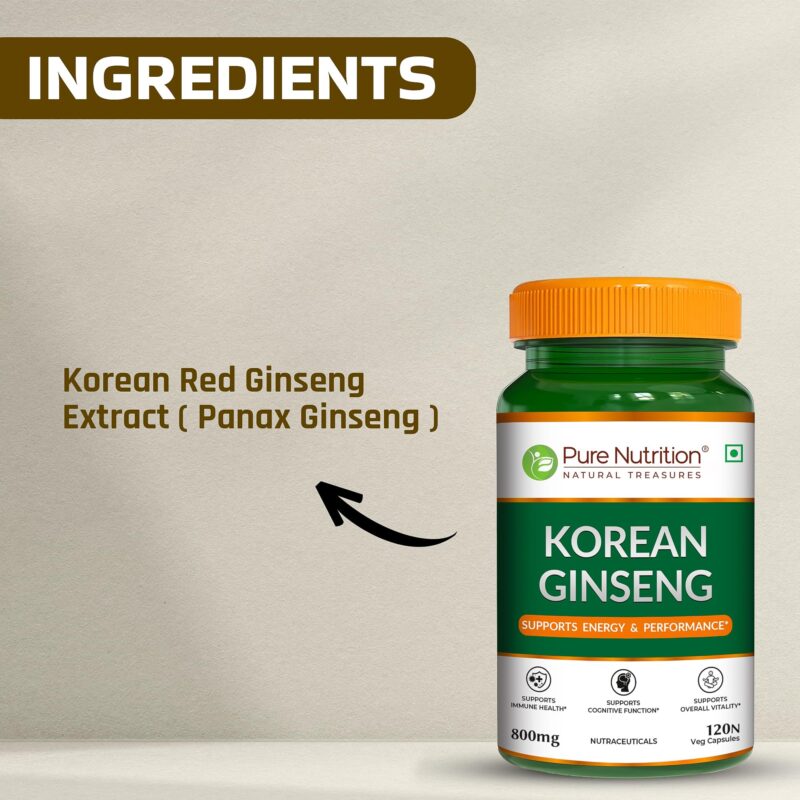 Pure Nutrition Korean Ginseng 800mg – 120 Veg Capsules | Boosts Energy & Focus | Supports Cognitive Function, Vitality, Strength & Immunity - Image 6