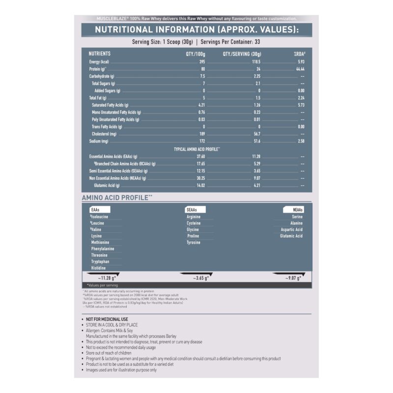 MuscleBlaze 100% Clean Raw Whey Protein Concentrate (Unflavoured, 1kg) | Easy to Digest - Image 7