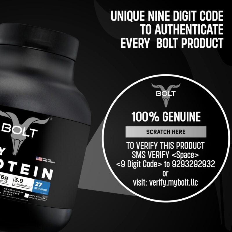 Bolt 100% Whey Protein Powder|With Superfood Phycocyanin|2Lb/907Gm (27 Servings)|Unflavoured - Image 4