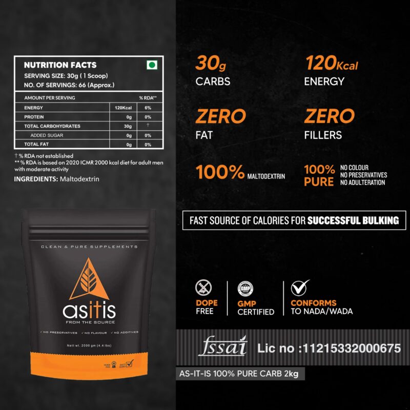 AS-IT-IS Nutrition 100% Pure Carb | Carbohydrates for Weight Gain-2kg | Unflavoured | Lab Tested - Image 6