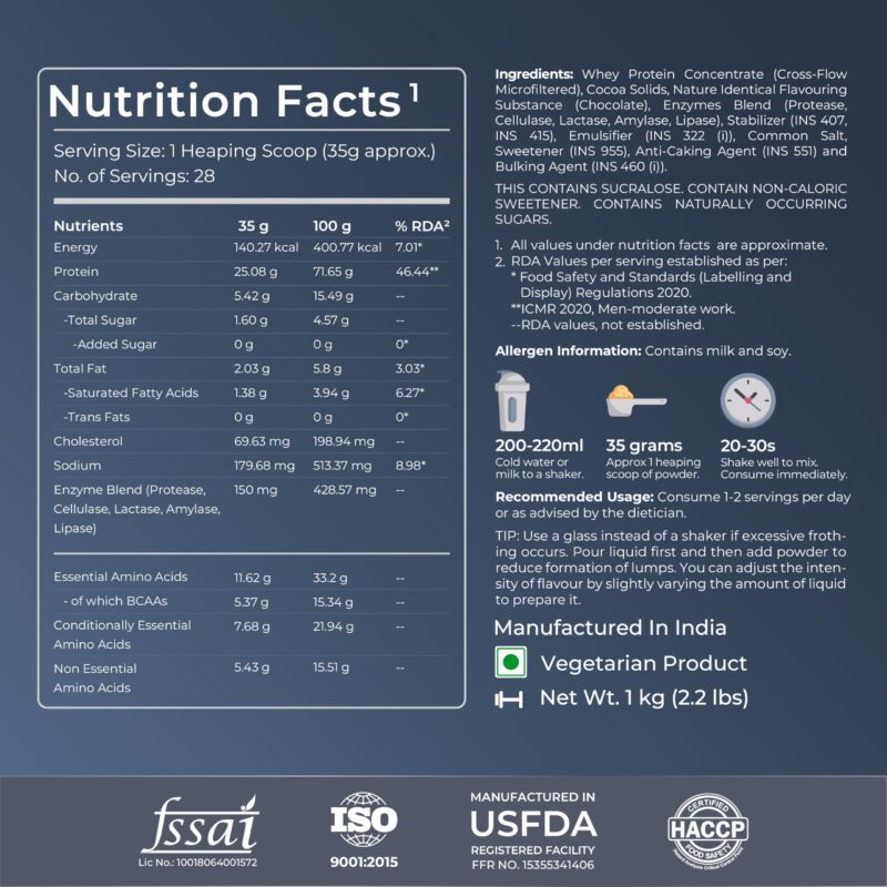 Nutrabay Gold 100% Whey Protein Concentrate with Digestive Enzymes - 25g Protein, 5.3g BCAA, 3.9g Glutamic Acid - 1Kg, Rich Chocolate Crème - Image 3
