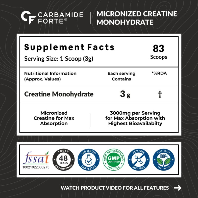 Carbamide Forte Monohydrate Creatine Powder | Micronized Creatine Monohydrate 250gm | Creatine Mono Hydrate | Creatine Supplement for Lean Muscle Volumization, Strength & Energy - Unflavoured - 83 Servings - 250g - Image 9