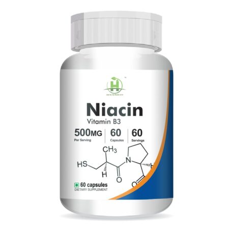 Healthy Nutrition - Just for the Health of it Niacin (Vitamin B3) 500mg - for Vascularity & Increase Cellular Energy -60 Vegetarian Capsules -Pack of 1