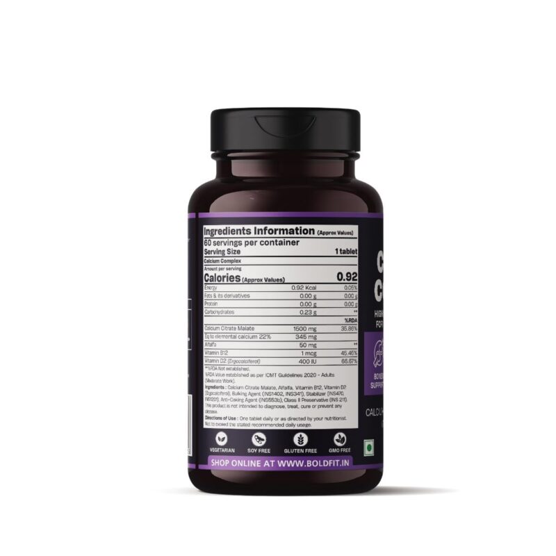 Boldfit Calcium Complex Supplement 1000mg With Alfalfa For Women And Men. Calcium Citrate Malate With Vitamin D2 And B12. Ideal For Immunity, Bone And Joint Support. (60 Vegetarian Tablets), 60 count - Image 2