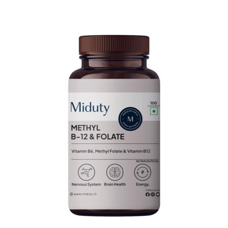 Miduty Vitamin B12 – Active Methylcobalamin - Bioactive B-Complex with B6, B9, B12 – Triple Power Punch Formula for Energy, Mood, Brain & Nerve Support – Fast Absorbing Chewable – 60 Veg Tablets