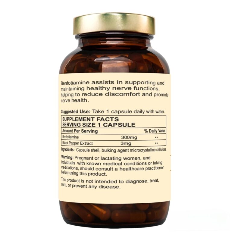 NutraLiebe Benfotiamine 300mg - Fat Soluble Vitamin B1 for Nerve Health Support, 90 Capsules - Image 8
