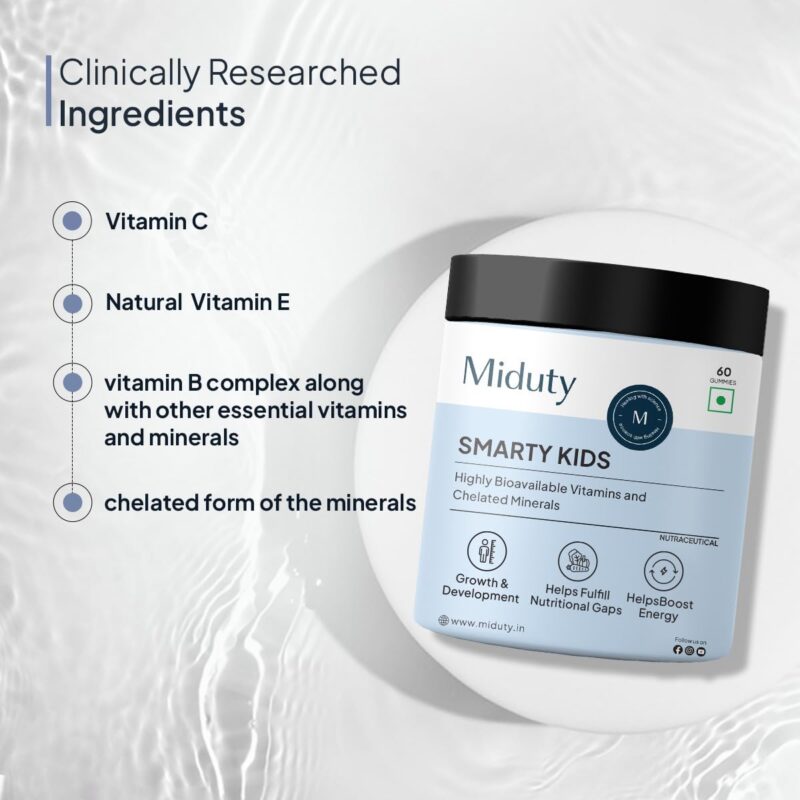 Miduty Smarty Kids Multivitamin Multimineral, B Complex, Vitamin C, Vitamin A & Active Immunity For Picky Eaters No Fructose Corn Syrup No Preservatives - Natural Flavour - Pack of 60 - Image 7