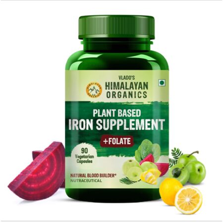 Vlado's Himalayan Organics Plant Based Iron Supplement With Folate | Boost Energy (90 Capsules)
